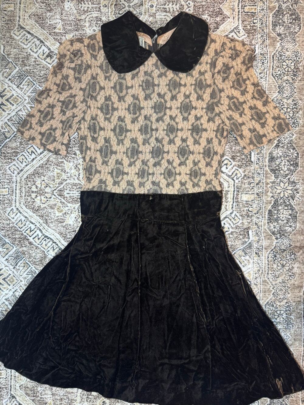 1960s Vintage 25" Waist Young Innocent by Arpeja Crushed Velvet and Lace